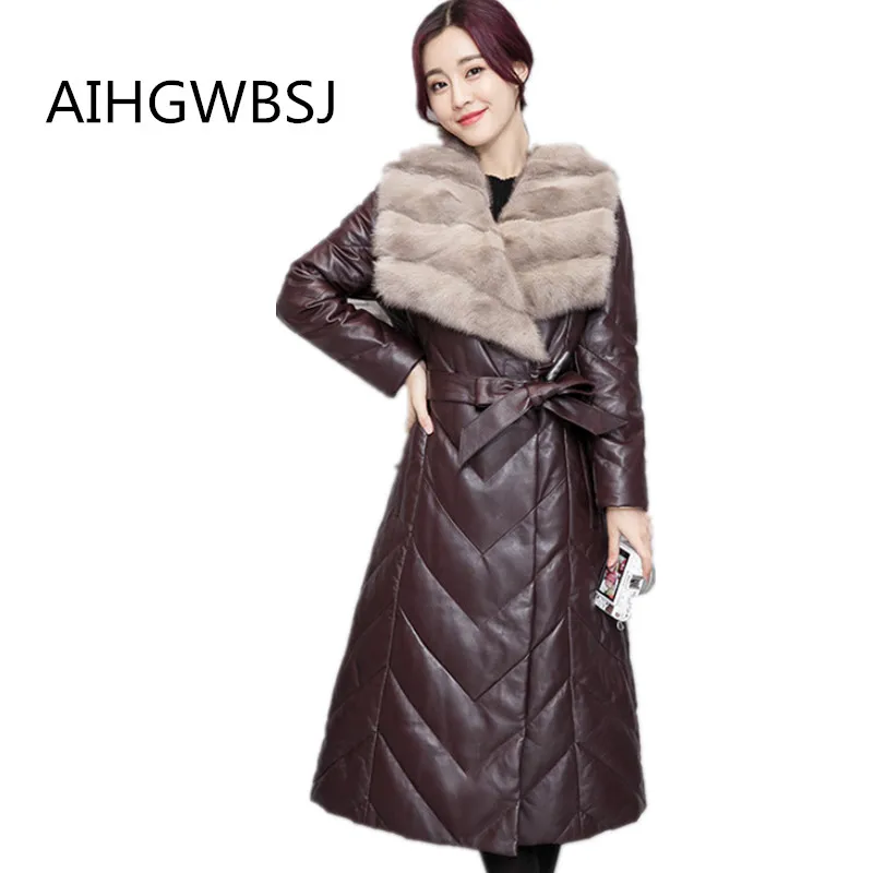 2018 New Women's Winter Coat Imitation Leather Jacket In The Long Section of Imitation Mink Fur Collar Thick Warm Coat Tq033 Coats