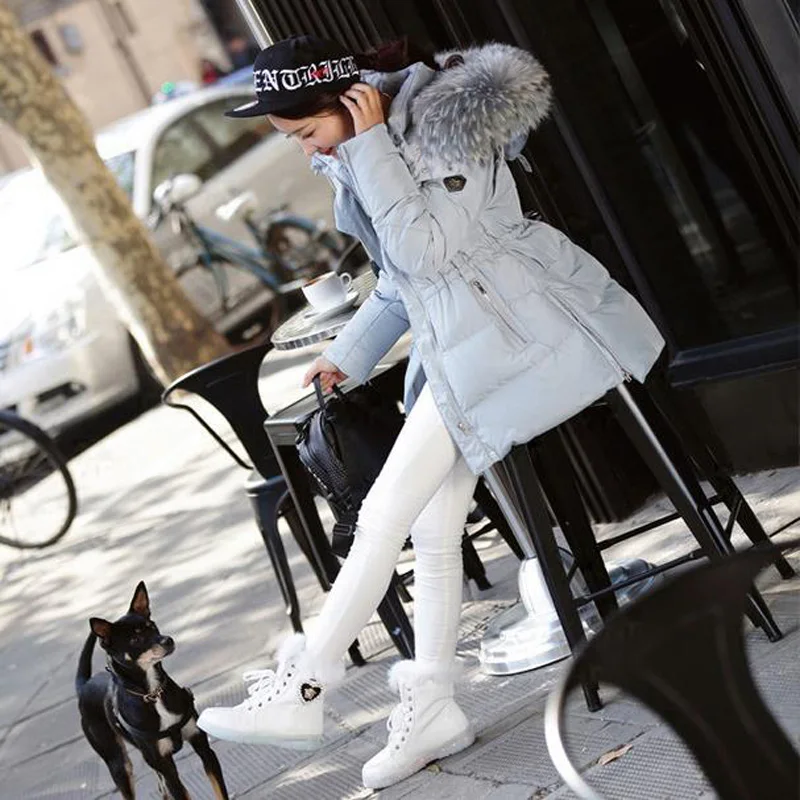 Jvzkass новая Меховая зимняя куртка женская парка с белым утиным пухом куртка с воротником из меха енота Женское зимнее пальто женские парки Z23