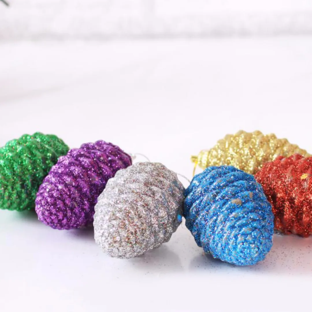 6Pcs Glitter Pinecone Hanging Decor Christmas Tree Ornament Party Home Decor
