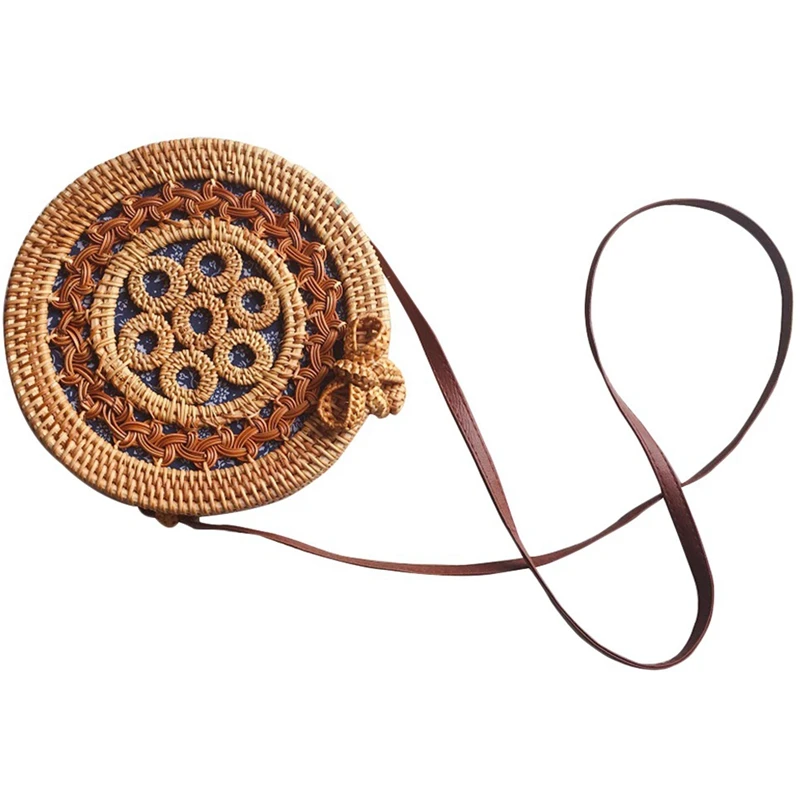 

Women Handmade Rattan Weaving Round Twist Woven Cut Out Beach Vintage Home Storage Bag