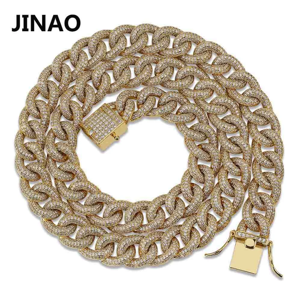 

JINAO New Ellipse Cuban Link Chain Necklace Hip Hop Miami Iced Out Cuban Chain with Cubic Zirconia n Jewelry Buckle Gift