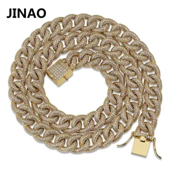

JINAO New Ellipse Cuban Link Chain Necklace Hip Hop Miami Iced Out Cuban Chain with Cubic Zirconia n Jewelry Buckle Gift