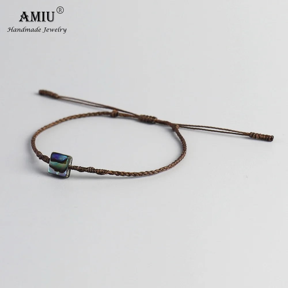 AMIU ручной работы натуральный Abalone Shell водостойкий воск нить ручной работы спиральный узел Веревка Браслеты для женщин и мужчин бусины браслеты
