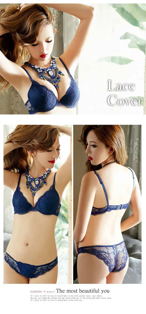 Hot sale the push up bra transparent lace bra & panties sets thin cup deep-V women sexy underwear bra set 7