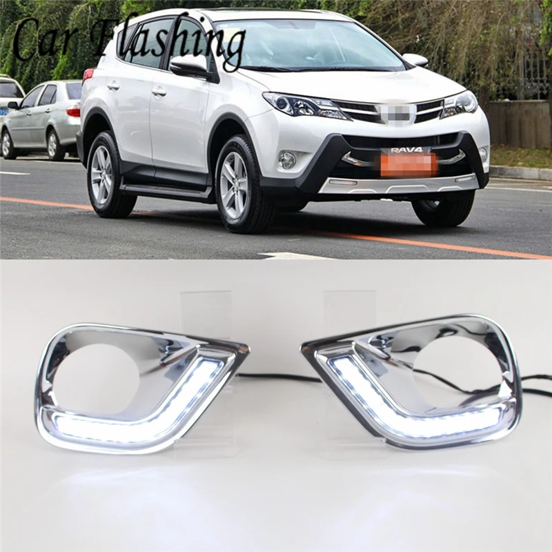 

Car Flashing 1 Set LED Car For Toyota RAV4 2013 2014 2015 2016 LED DRL Daytime Running Light Daylight 12V ABS Fog light Cover