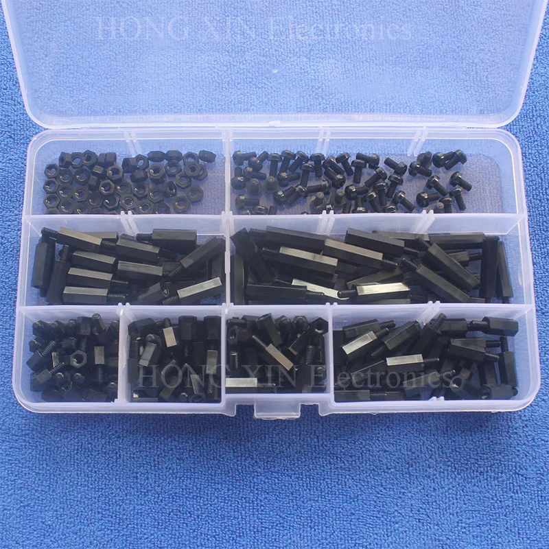 

250pcs/Box M2 M3 Male Female Standoffs Nylon Spacer Hex Column Screws Nuts Assortment Kit Threaded Pillar Repair Tools