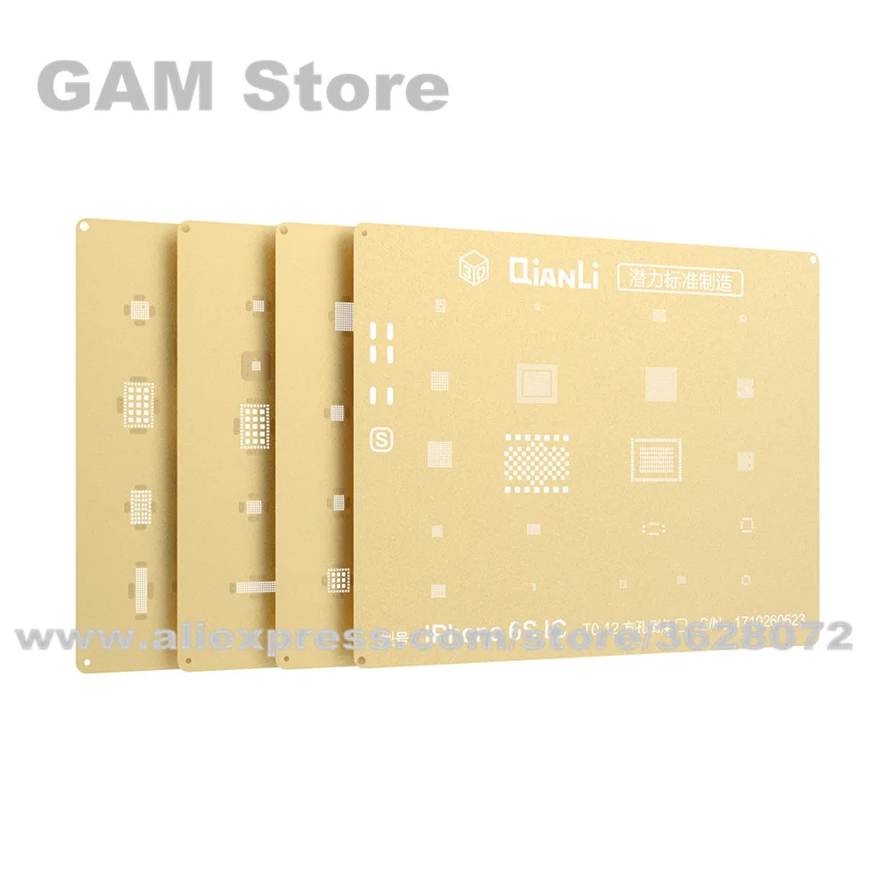 

QIANLI IOS Golden 3D BGA Stencil For iPhone 6 6Plus 6S 7 7P 8P Nand Baseband IC CPU RAM A8 A9 A10 A11 Reball Steel Mesh Tin Net