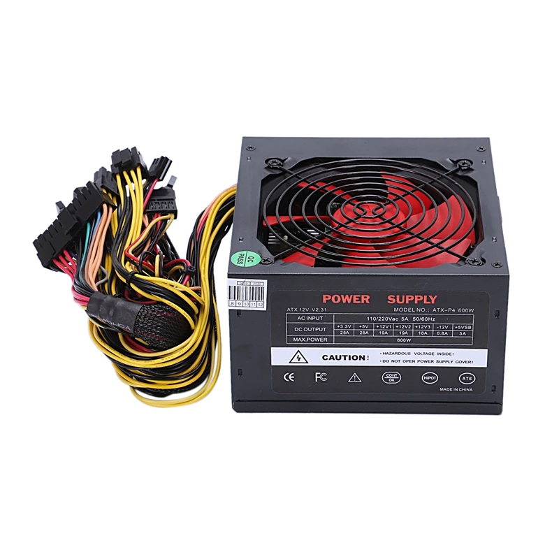 

170-260V Max 600W Power Supply Psu Pfc Red 12Cm Silent Fan 24Pin 12V Pc Computer Sata Gaming Pc Power Supply For Intel Amd Com