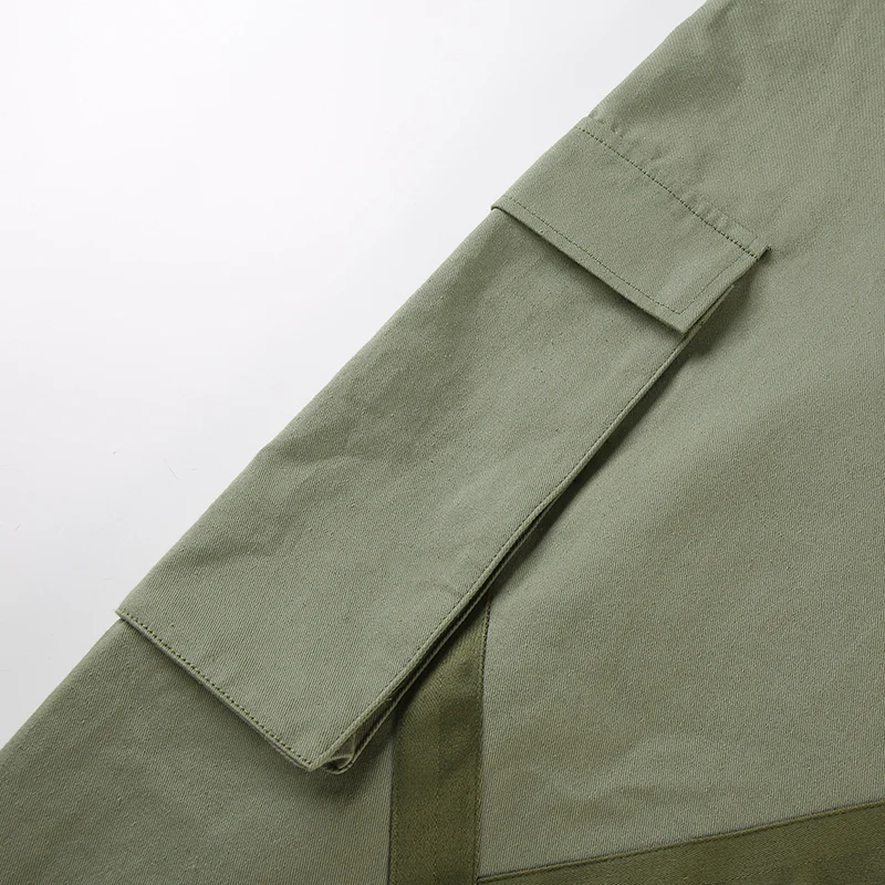Waatfaak Elastic High Wasit Cargo Pants Women Long Green Cotton Pants Pockets Patchwork Military Button Splice Pantalon Femme