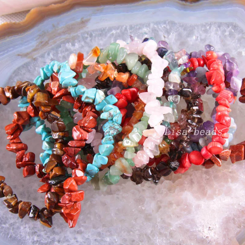 

Mixed Natural Stone Chip Beads Crystal Opal Onyx Fluorite Quartz Carnelian Lapis Stretch Bracelet 8" 1Pcs