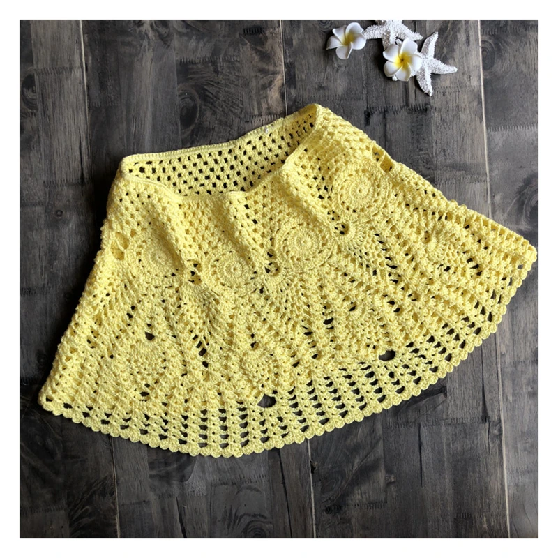 Handmade Crochet Bikini Skirt Women Sexy Hollow-out A-Line Skirt