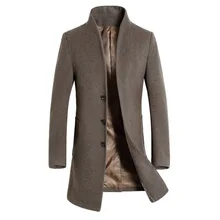 Мужской длинный Тренч, 20% шерсть, повседневные деловые шерстяные пальто со стоячим воротником, мужские тонкие ветровки, пальто, куртки