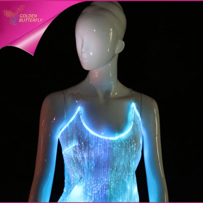 

LED Tops lady Luminous sexy T-shirt Fiber Clothe 2017 unique design LED Costumes Glowing Vest Women Glowing Fiber Clothing
