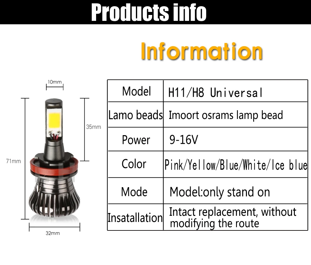 H11 H8 LED DRL Fog Driving Light Bulbs Light Blue Pink 80W 8000LM Canbus Error Free White Yellow H11 H8 LED DRL Fog Driving Light Bulbs Light Blue Pink 80W 8000LM Canbus Error Free White Yellow