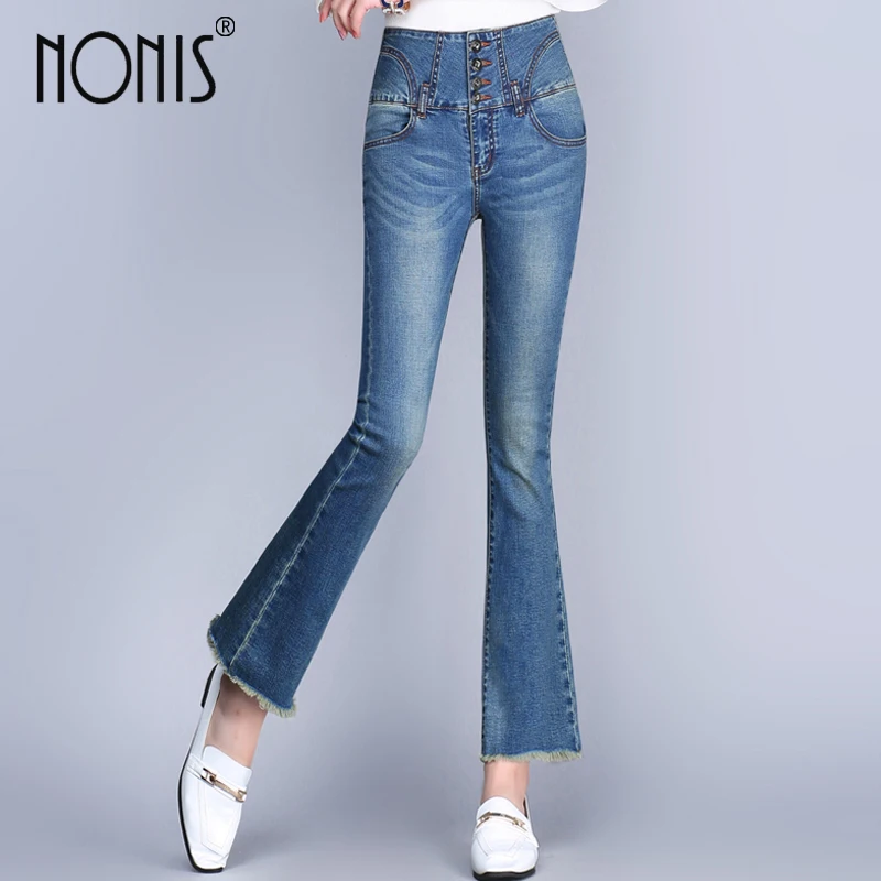Nonis High waist flare jeans pants for women 2017 ankle