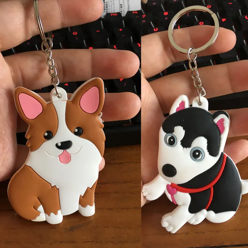 

PVC double-face Shiba Inu keychain cute key ring for women Siberian husky keychain dog key chain portachiavi bag charm