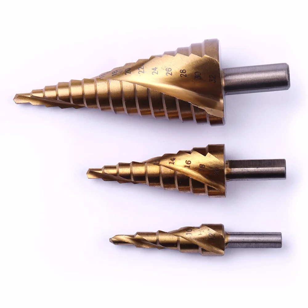 1 шт. 4-12 4-20 4-32 мм HSS титановые спиральные рифленые ступенчатые сверла треугольный хвостовик для металла высокоскоростные стальные ступенчатые конусные Сверла инструмент