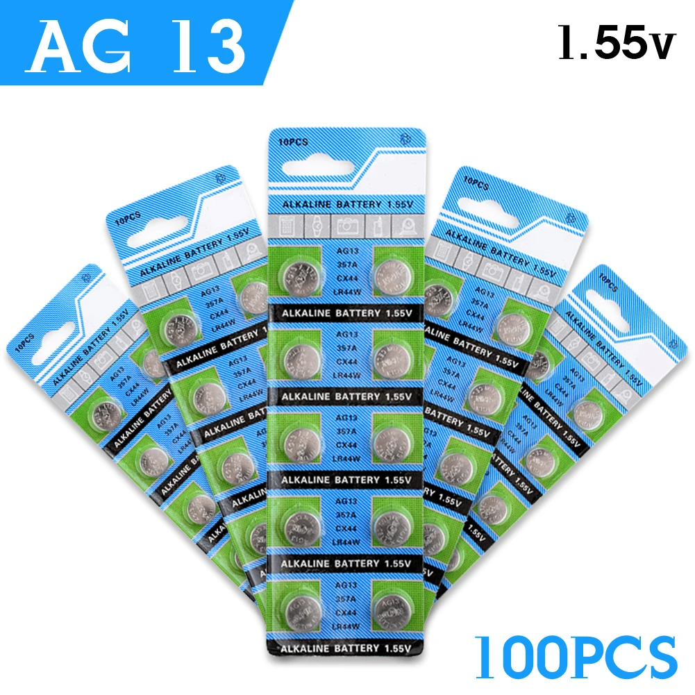 100Pcs/10card Ag13 Coin Cell battery 357 SR1154 1.55V SR44 A76 LR44 H
