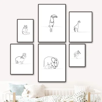 

Abstract Elephant Hippo Giraffe Bear Bird One Line Posters And Prints Wall Art Canvas Painting Wall Pictures For Kids Room Decor