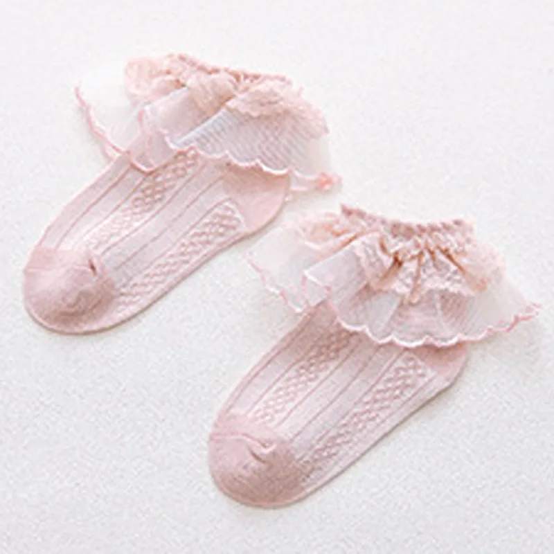 Носки для маленьких девочек с бантиками; милые кружевные носки принцессы для девочек; носок с оборками; хлопковые носки для малышей; летние детские носки - Color: Pink