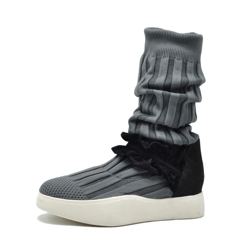 Artmu Botas Chaussures mollet Tricoté Bottes Femmes Main Mujer Gris La Sneakers D'origine Mi Robe Minimalistes À rRHxrq