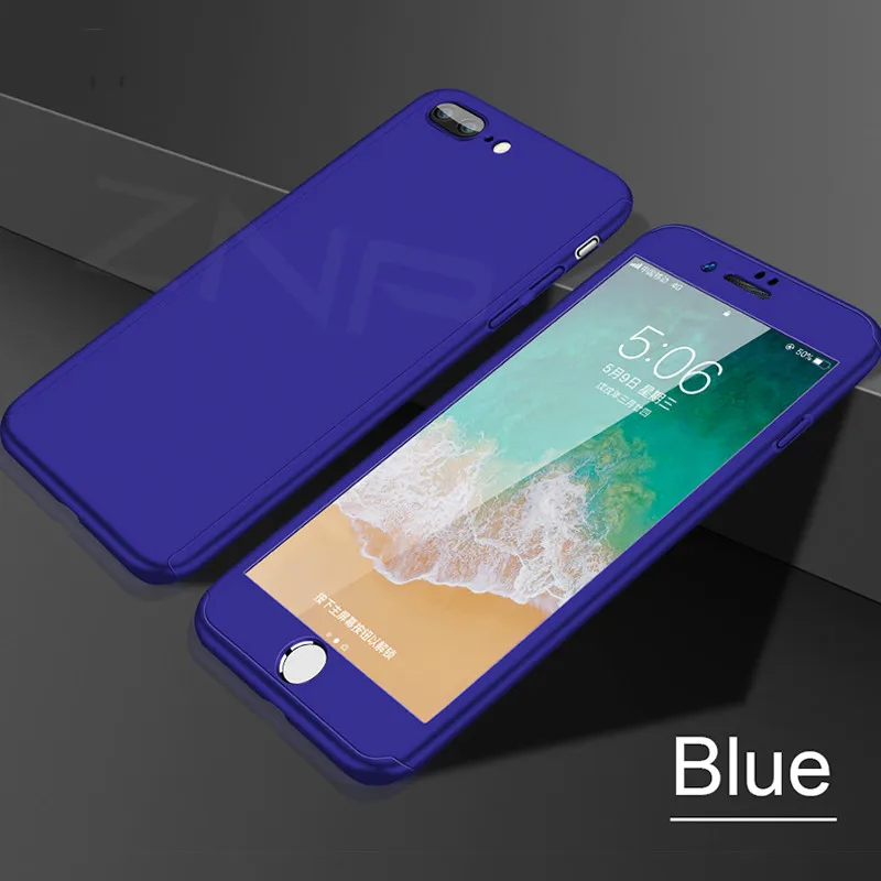 ZNP 360 градусов полный чехол для телефона s для iPhone 6 6s 7 8 Plus 5 5S SE X противоударный чехол для iPhone 8 Plus 6 6s чехол со стеклом - Цвет: Blue