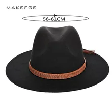 Новые осенние и зимние мужские ковбойские шляпы «Fedora» большого размера, шапки 60 см, классические пушистые шапки sombrero, имитация шерсти, кепка, козырек