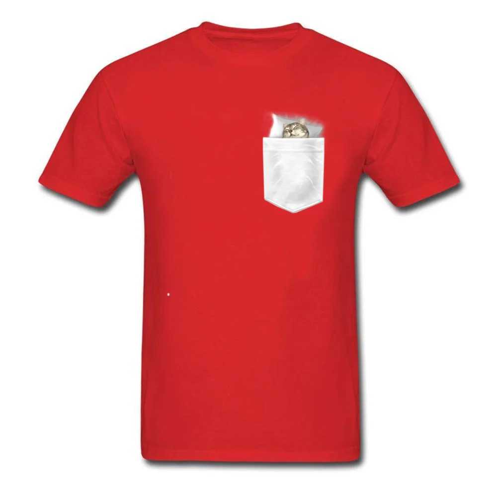 CAT SLEEPING IN MY POCKET Mens T-shirts Newest Summer Tops & Tees All Cotton O Neck Short Sleeve Crazy Tee Shirt Summer Autumn CAT SLEEPING IN MY POCKET red