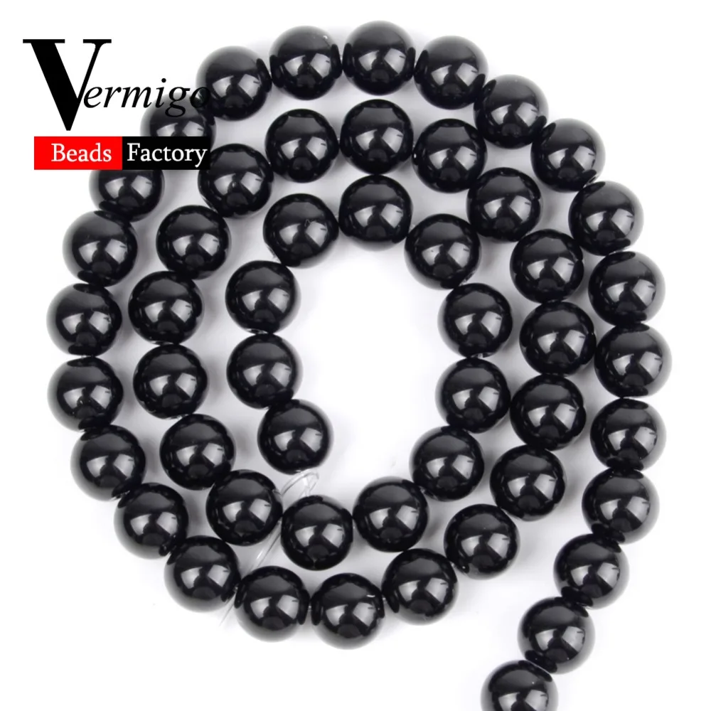 Smooth Black Agates Natural Stone Beads For Jewelry Making Round Onyx Loose Beads 4 6 8 10 12mm Diy Bracelet Necklace 15inches 4