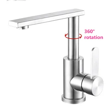 

304 Stainless Steel Hot And Cold Water Wash Basin Faucet, 360° Rotate Kitchen Bathroom Sink Single Hole Single Handle Mixing Tap