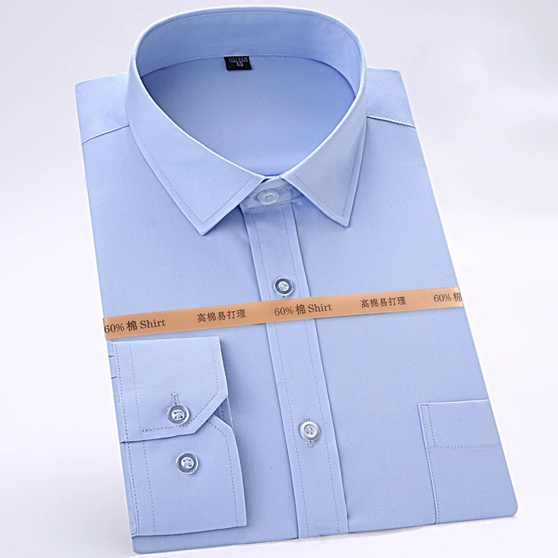 

men's basical style tops quality cotton wrinkle free solid twill striped slim fit long sleeve business mens formal work shirt