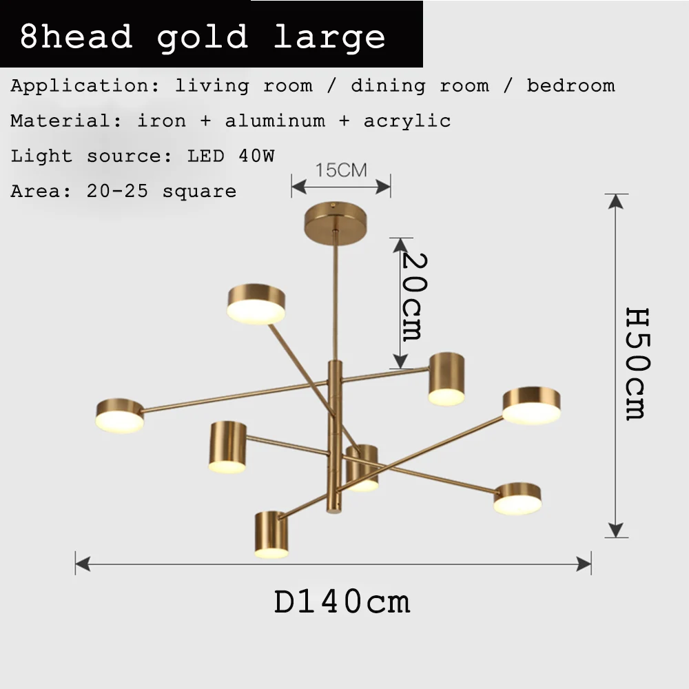 Современная мода черный золотой белый длинный Светодиодный Потолочный подвесной светильник люстра лампа для зала кухни гостиной Лофт спальни - Цвет абажура: 8head gold large