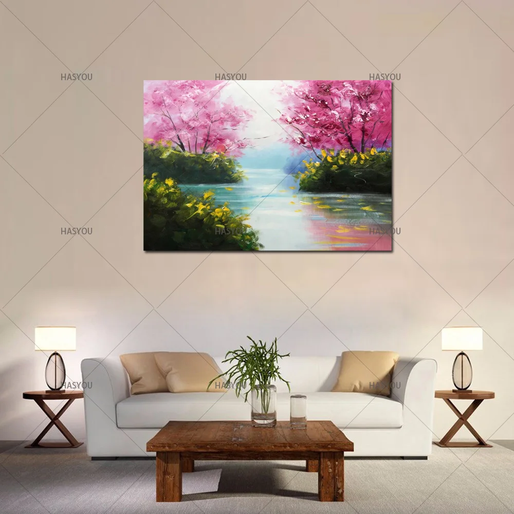 

100%Handmade Modern Palette Knife Park Street Oil Painting Canvas Art Pictures For Room Decor Wall Paintings No Frame Big size
