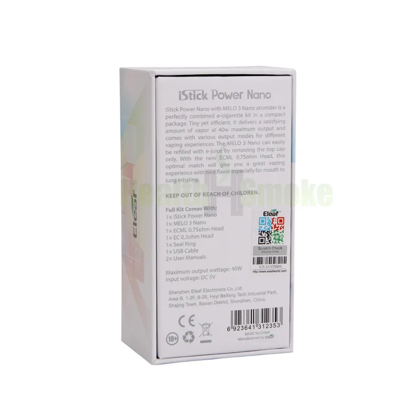 Электронная сигарета Eleaf iStick Power Nano 1100 мАч батарейный блок мод Vape с 2 мл MELO 3 Tank