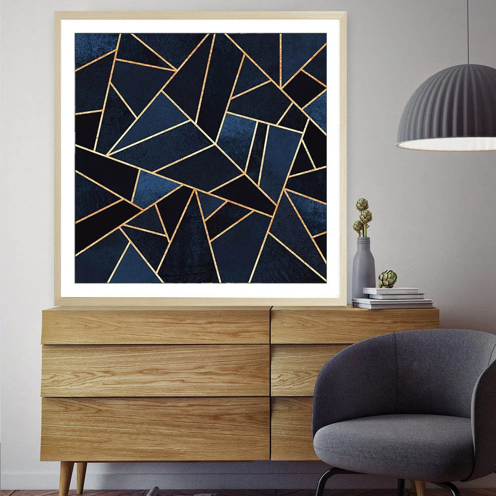 Geometric Posters and Prints Blue Gradient Cubes Canvas Painting Wall