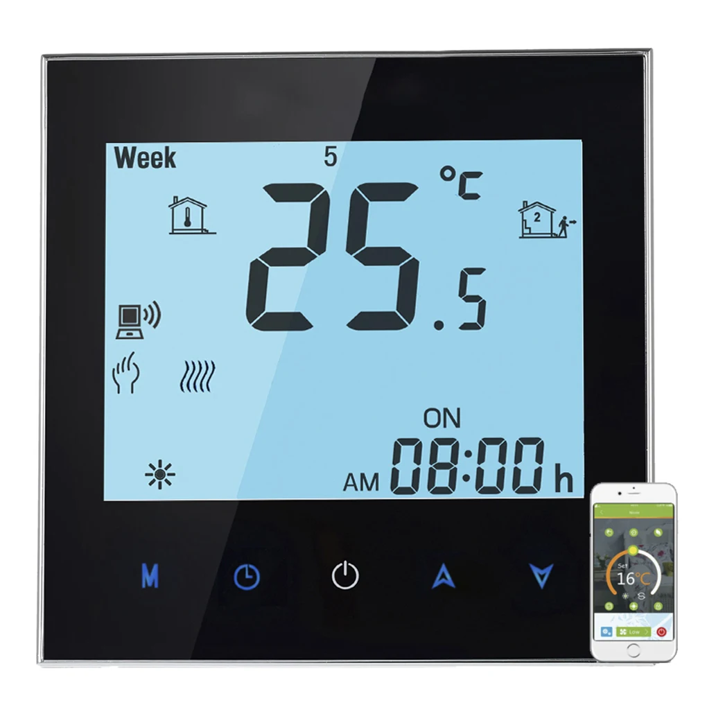 

WiFi Control LCD Touch Screen Programing Thermostat Boiler Heating Temperature Controller NTC Sensor 3A