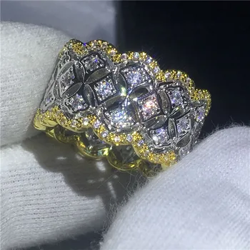 

Flower Ring White Yellow Gold Filled Engagement Wedding Band Rings for women men Pave setting AAAAA zircon cz Finger Jewelry