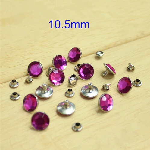 

100 Sets 10.5mm Purple Color Faceted Acrylic Bead Rivet Studs,Silver Base Cup and Cap - Free Shipping