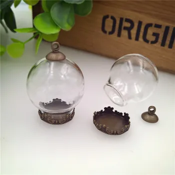 

100sets 25x15mm glass globe with crown base and 8mm cap set (no filler) glass globe vial pendant glass bottle