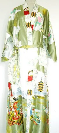 Новое поступление, черный китайский женский шелковый халат, кимоно, банное платье, Весенняя женская пижама, ночная рубашка, Размеры S M L XL XXL XXXL Zhs02E - Цвет: Армейский зеленый