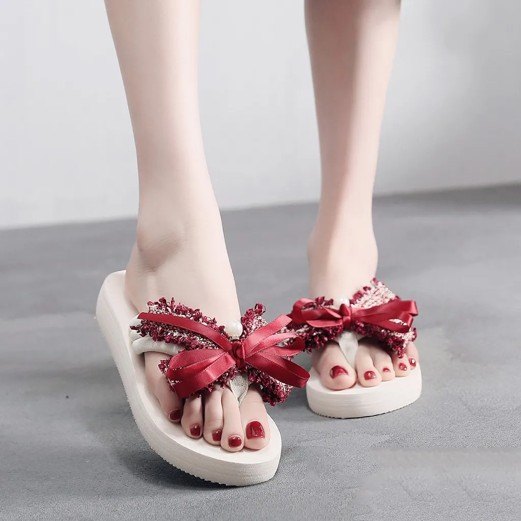 

SAGACE Women Bow Summer Sandals Slipper Indoor Outdoor Flip-flops Beach Shoes New Fashion Female Casual Slides Shoes May20