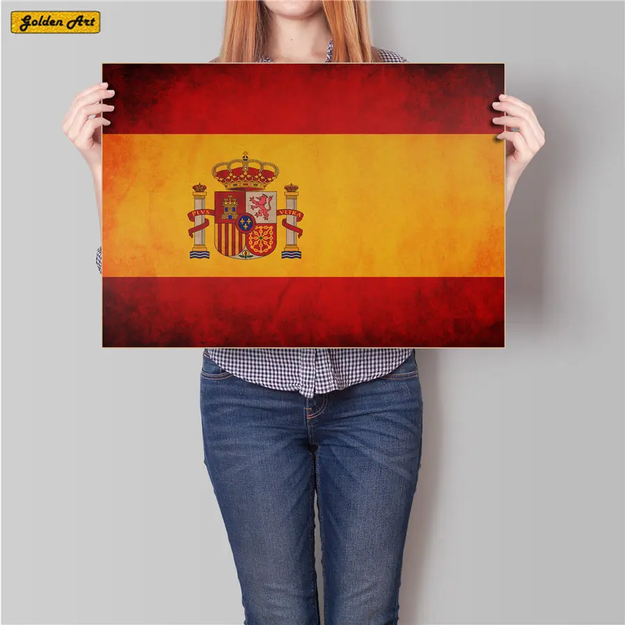 

Vintage national flag Spain kraft paper poster Retro bar cafe wall sticker decoration print picture painting 45.5x31.5cm