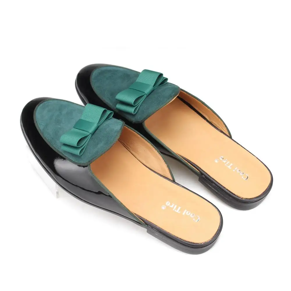 Green Suede Mules Slippers Bow (4)