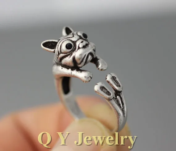 new vintage silver boho chic mid finger french bulldog doggy ring brass knuckle hippie animal dog - Hippie Wedding Rings new vintage silver boho chic mid finger french bulldog doggy ring brass knuckle hippie animal dog - Hippie Wedding Rings