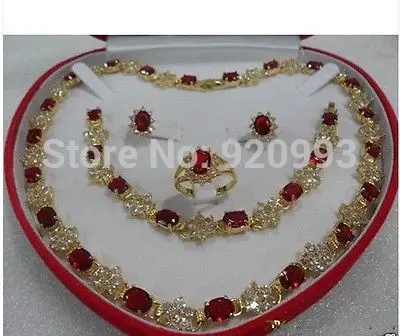 

Wholesale***women's gift true red Zircon 14KGP Earring Bracelet Necklace Ring