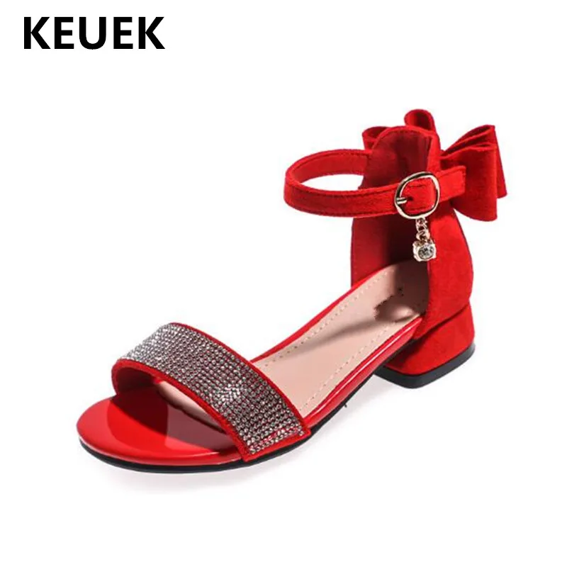 

New Children Bow Rhinestone Sandals Princess Low-heeled Comfortable Summer Gladiator Shoes Student Baby Kids Sandals 018