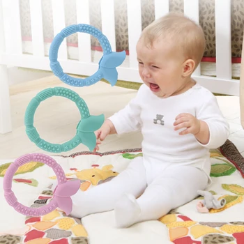 

Creative Ring Shape Blue Baby Teether Biscuit Baby Food Grade Silicone Molar Rod Toy Baby Molar Period Toy
