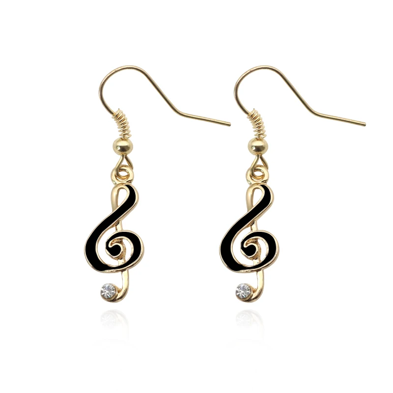 Trendy Rhinestone Musical Note Earrings Enamel Music Symbol Drop