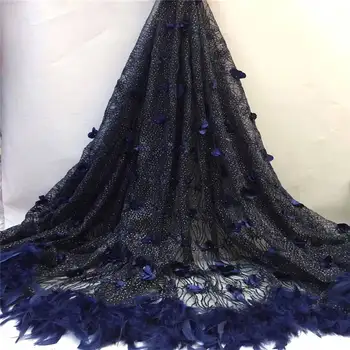 

2019 3DHigh Quality African Lace Fabric Latest Embroidered Nigerian Mesh Tulle French Lace Fabric Black 606