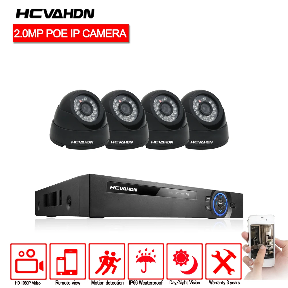

HCVAHDN Home Surveillance System 4CH IP Security Camera PoE NVR Kit CCTV System 1080P 4PCS Indoor Dome IP Camera PoE System